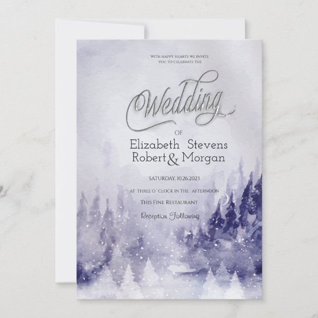 Invitación Boda de Nieve Violeta de Paisaje Invernal (Anverso)
