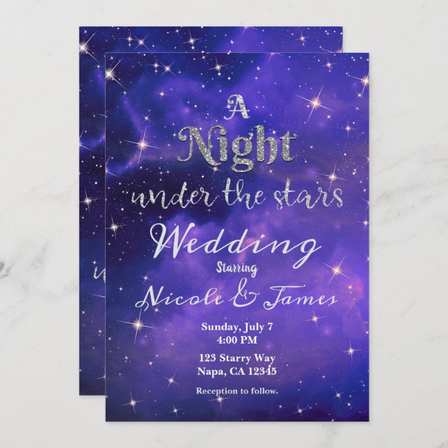 Invitación Boda de Night Under the Stars Purple Starry Sky (Anverso / Reverso)