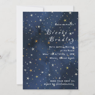Invitación Boda de Noche Azul Profundo Estrellado