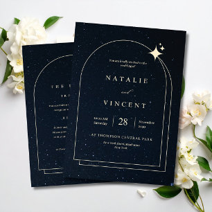 Invitación Boda de Noche Celeste con Arco Estrellado Azul Mar