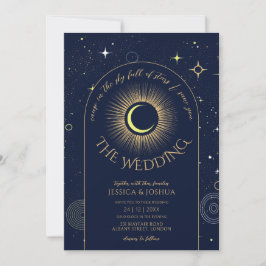 Invitación Boda de noche celestial azul estrellado