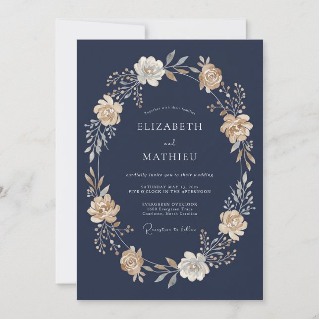 Invitación Boda de Noche con Elegancia Azul Marino (Anverso)