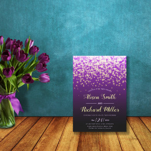 Invitación Boda de noche de invierno con luces moradas brilla