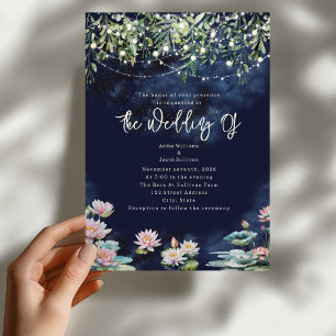 Invitación Boda de noche de nenúfar botánico