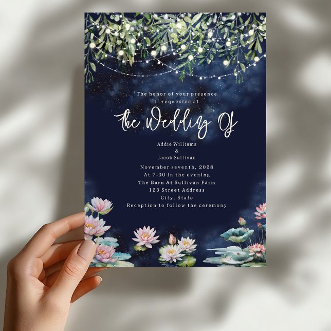 Invitación Boda de noche de nenúfar botánico (Subido por el creador)