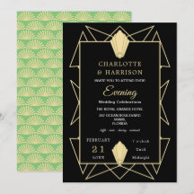 Boda de Noche de Oro Verde de Estilo Art Deco