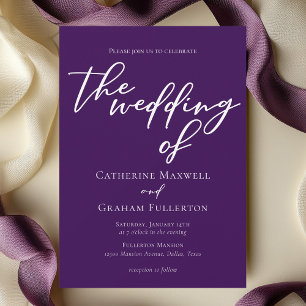 Invitación Boda de Noche de Tipografía Púrpura Real