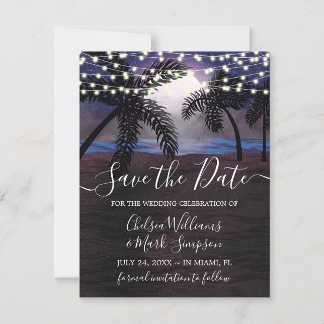 Invitación Boda de Noche de Verano en la Playa Guardar la Fec (Anverso)
