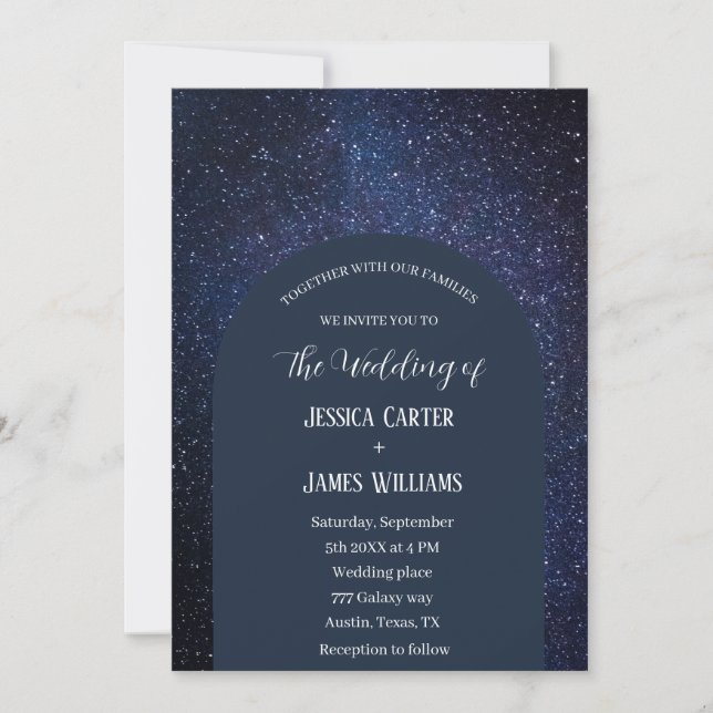 Invitación Boda de noche estelar celestial de la Marina del A (Anverso)