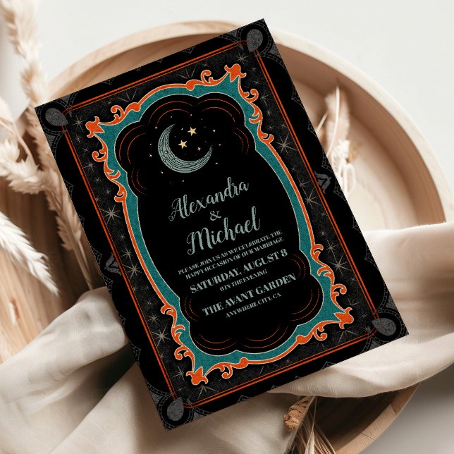 Invitación Boda de noche estelar de la luna mística celestial (Subido por el creador)