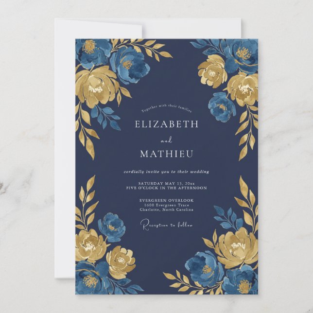 Invitación Boda de Noche Regia Azul Marino (Anverso)