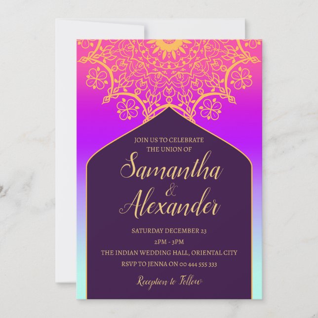 Invitación Boda de Noches Árabes de Bollywood (Anverso)