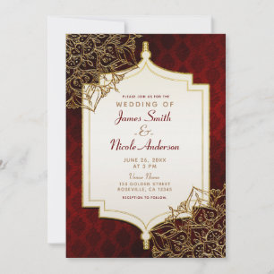 Invitación Boda de Noches Moriscas Árabes de Rojo Oscuro y Do