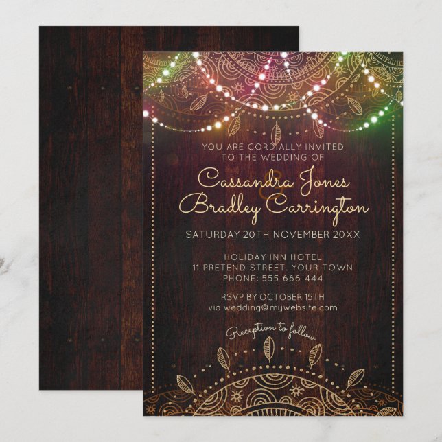 Invitación Boda de Noches Rusticas Bohemias (Anverso / Reverso)