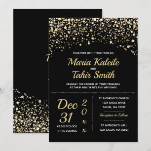 Invitación Boda de Nochevieja con brillo dorado