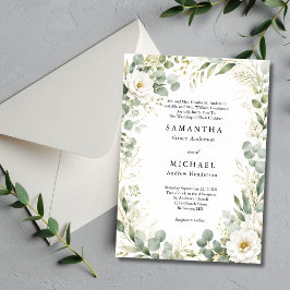Invitación Boda de nombres de ambos padres floral blanco de e