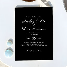 Invitación Boda de nombres de escritura románticos negros ele