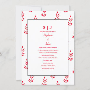 Invitación Boda de nombres de monograma blanco rojo patrón ho