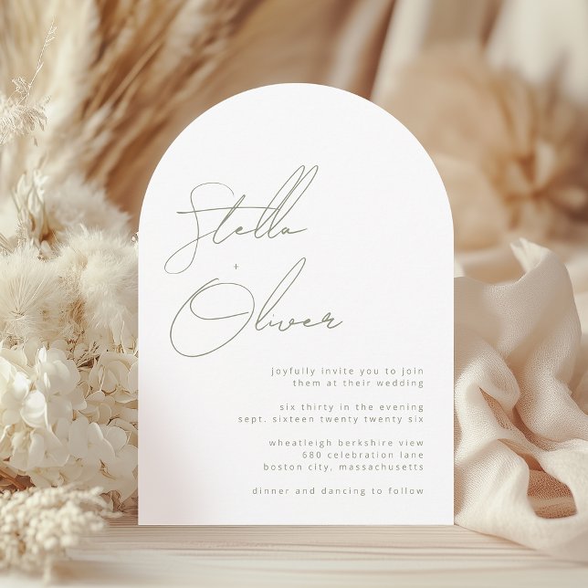 Invitación Boda de nombres modernos de caligrafía de sabios c (Modern Sage Calligraphy Names With Details Wedding Invitation)