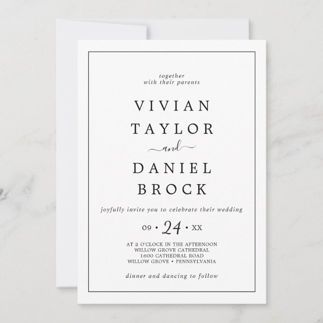 Invitación Boda de nombres negrita minimalistas (Anverso)