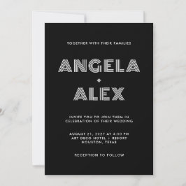 Invitación Boda de nombres retro geométricos en blanco y negr