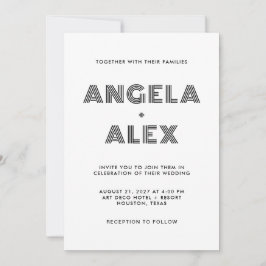 Invitación Boda de nombres retro geométricos negros