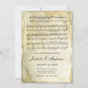 Invitación Boda de notas musicales de papel antiguo