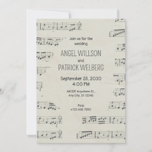 Invitación Boda de notas musicales de papel de época