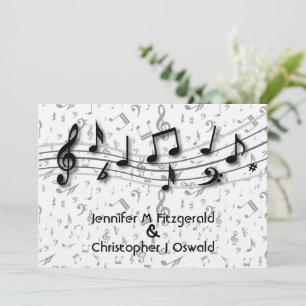 Invitación Boda de notas musicales en negro y gris