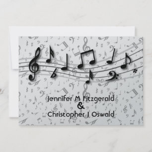 Invitación Boda de notas musicales en negro y gris