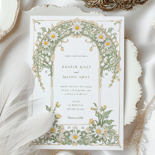 Invitación Boda de Nouveau Daisies en marfil y verde