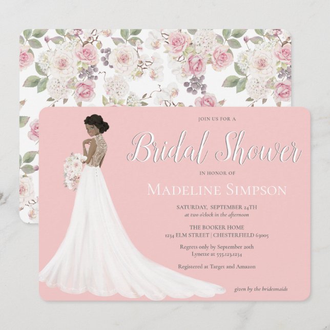 Invitación Boda de novia afroamericano vestido con ducha de n (Anverso / Reverso)