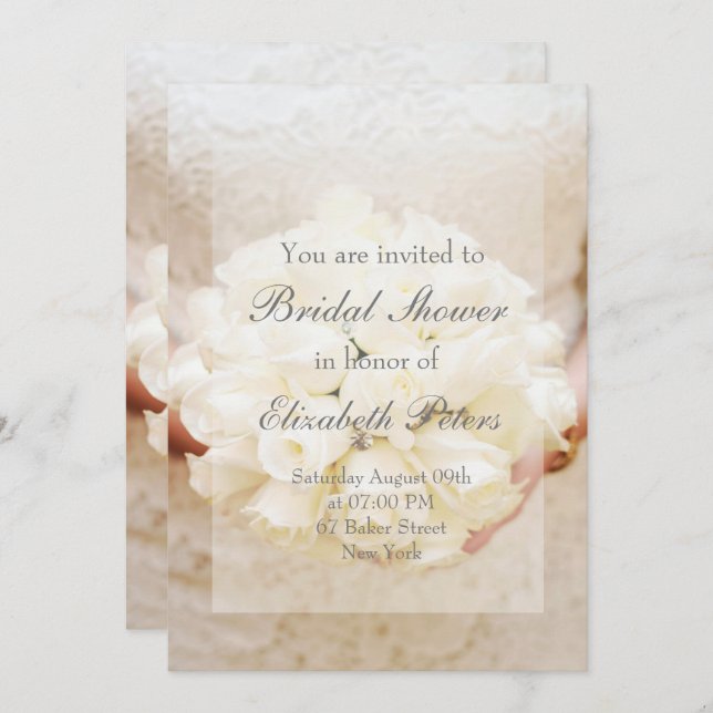 Invitación Boda de novia blanco Flor Bouquet Bridal Ducha de  (Anverso / Reverso)
