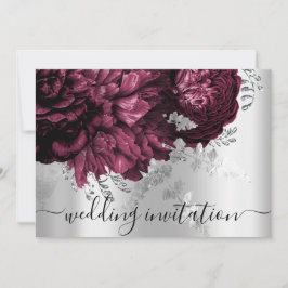 Invitación Boda de novia Burgundy Marsala Silver Floral