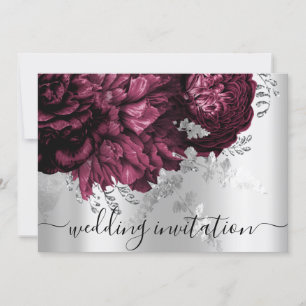 Invitación Boda de novia Burgundy Marsala Silver Floral
