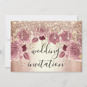 Invitación Boda de novia Rosa de goteo rosado Flores I