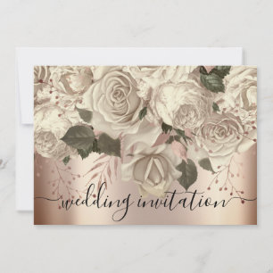 Invitación Boda de novia Rosa Rosas de marfil Wreath Sepia
