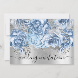 Invitación Boda de novia Rosas de color gris plateado azul Fl