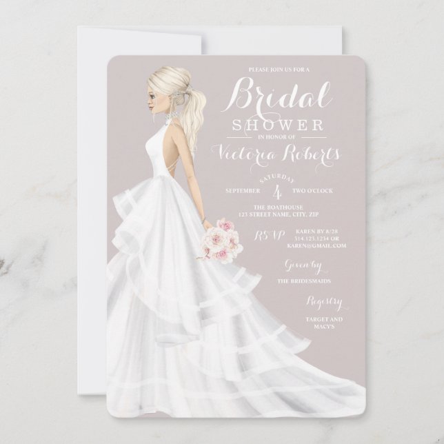 Invitación Boda de novia rubia ducha de novia (Anverso)