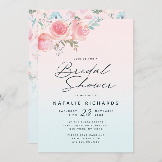 Invitación Boda de novias con flores de jardín francés (Anverso / Reverso)