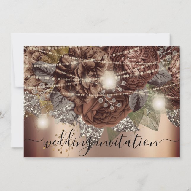 Invitación Boda de novias Rosa Rosas de oro marrón (Anverso)