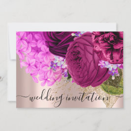 Invitación Boda de novias Rosas de flores verdes rosadas