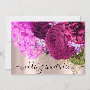 Invitación Boda de novias Rosas de flores verdes rosadas
