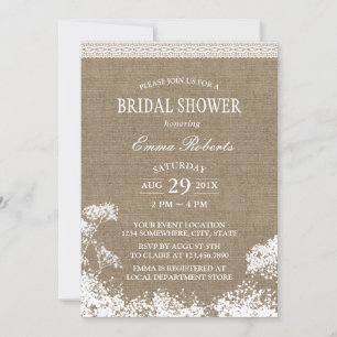 Invitación Boda de novias Rústica de la Bebé en Burlap