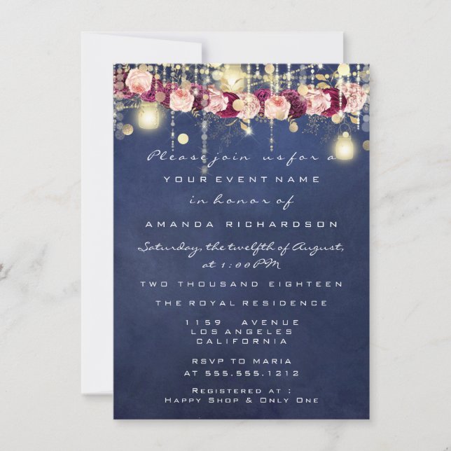 Invitación Boda de Novias Rústicas de la Marina Azul (Anverso)