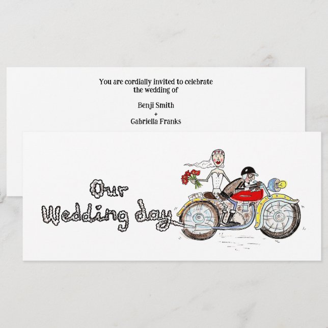 Invitación Boda de novios en moto (Anverso / Reverso)