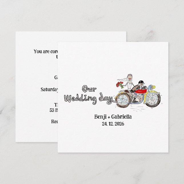 Invitación Boda de novios en moto (Anverso / Reverso)