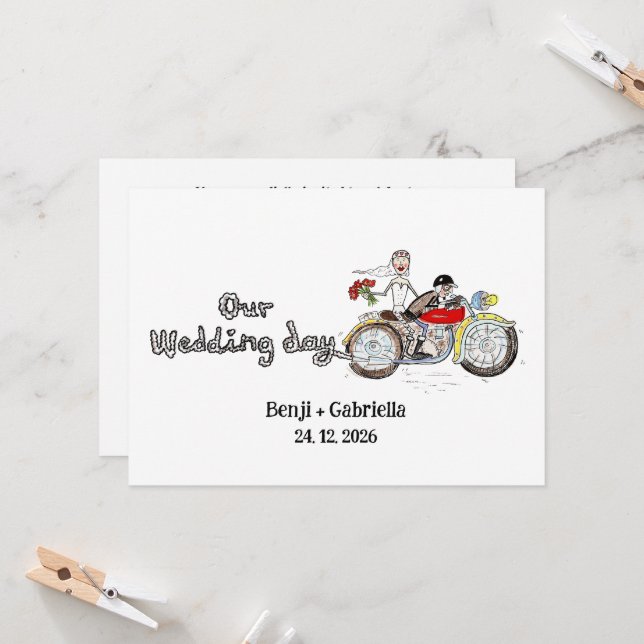 Invitación Boda de novios en moto (Anverso/Reverso In Situ)