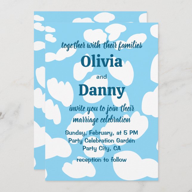 Invitación Boda de nubes azul cielo (Anverso / Reverso)