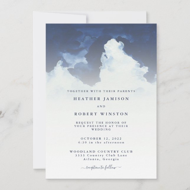 Invitación Boda de nubes de color de agua simple (Anverso)
